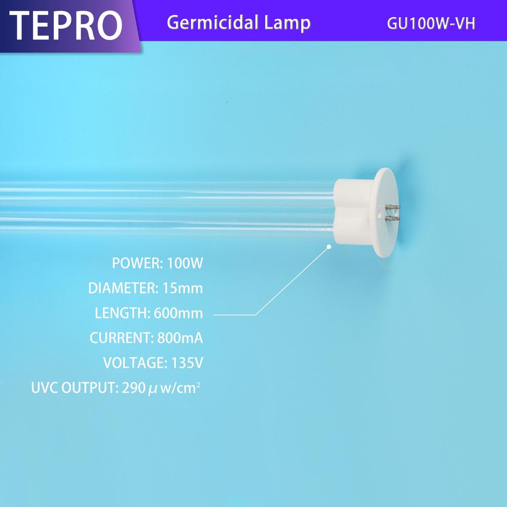 Quartz Clear Glass U Shape Uv Lamp Tube 100W GU100W-VH