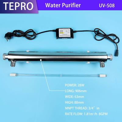 Ultraviolet Water Filter Agricultural Irrigation 28W 3/4" 8GPMUV-S08