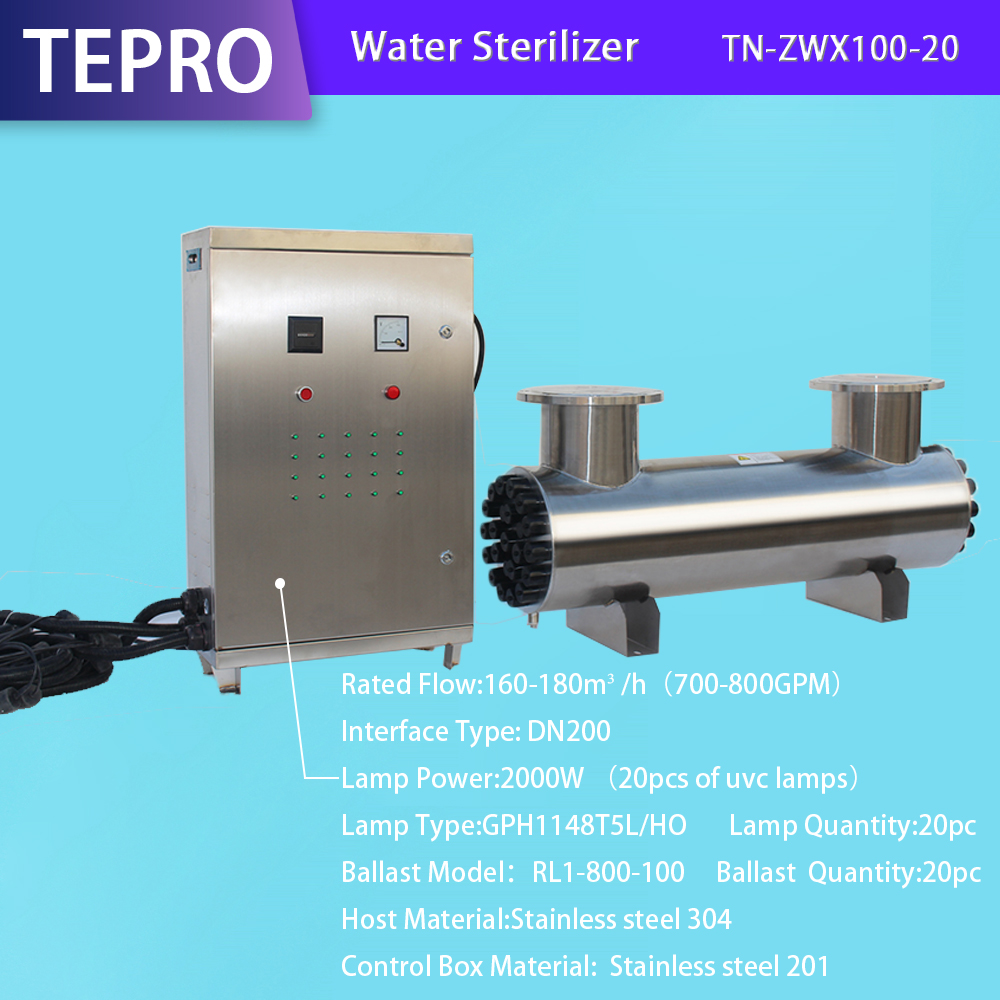 Uv Light Water Purifier Flow 160-180 M3/h TN-ZWX100-20