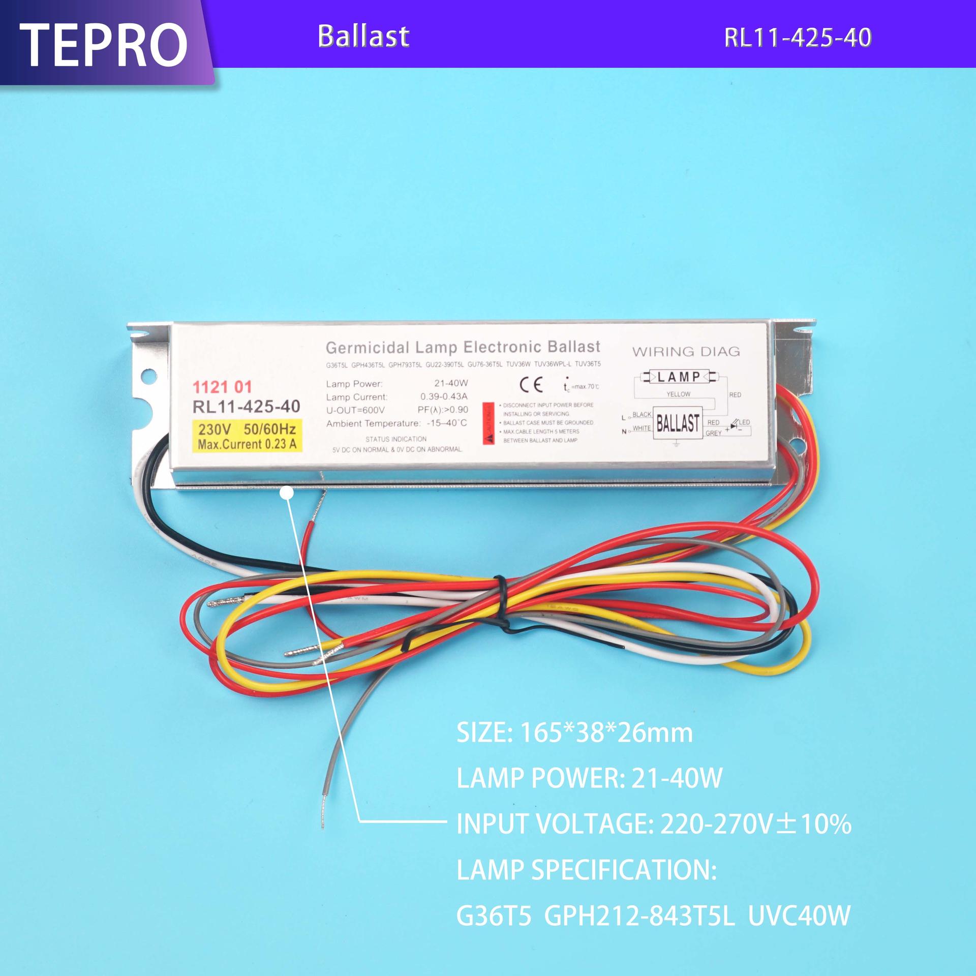 Electronic Driver UV Lamp Ballast 425mA 40W RL11-425-40